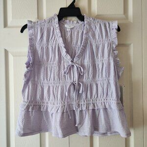 Time & Tru Light Purple Blouse with Tie Front XL (16-18) Sleeveless Top Lilac